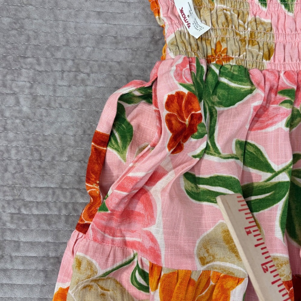 Paper Heart Floral Maxi Skirt XL Pink Linen Blend Smocked Tiered Boho Tropical - Picture 7 of 8
